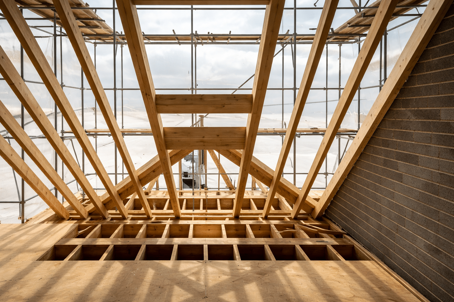 attic under construction with bright sunlight